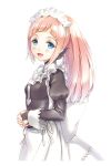  1girl :d apron blue_eyes felicia_(fire_emblem_if) fire_emblem fire_emblem_if frills hands_together kurage_(kurakurapix) long_hair maid maid_headdress open_mouth pink_hair ponytail smile solo wrist_cuffs 