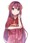  1girl brown_eyes chashiro_(kaduki37) japanese_clothes kamikaze_(kantai_collection) kantai_collection kimono long_hair purple_hair simple_background solo 