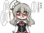  ascot bangs blush breasts check_translation chibi commentary_request drunk fish fishing fishing_rod gomasamune grey_eyes grey_hair hair_between_eyes hat holding_bottle kantai_collection large_breasts living_clothes long_hair mini_hat open_mouth pola_(kantai_collection) sidelocks sketch translation_request 
