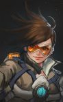  1girl brown_hair goggles highres overwatch short_hair sketch smile solo tracer_(overwatch) yy6242 