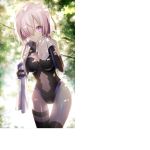  1girl artist_request fate/grand_order fate_(series) hair_over_one_eye looking_at_viewer pink_hair shielder_(fate/grand_order) short_hair smile solo towel violet_eyes 