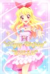  aikatsu! birthday blonde_hair blush dress happy hoshimiya_ichigo long_hair red_eyes ribbon 