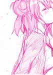  1girl akino_sora blush closed_mouth from_side hair_bun highres kantai_collection long_sleeves monochrome naka_(kantai_collection) pink profile simple_background sketch upper_body white_background 