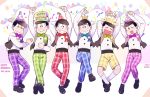  2016 6+boys :&gt; ^_^ birthday black_hair bow bowtie brothers brown_eyes candle closed_eyes confetti crown dated grin happy_birthday hat male_focus matsuno_choromatsu matsuno_ichimatsu matsuno_juushimatsu matsuno_karamatsu matsuno_osomatsu matsuno_todomatsu mery_(apfl0515) multiple_boys one_eye_closed open_mouth osomatsu-kun osomatsu-san pants party_hat plaid plaid_pants plaid_shorts shorts siblings smile string_of_flags top_hat 