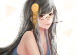  1girl black_eyes black_hair glasses hair_ornament long_hair original pocky sakimori_(hououbds) solo 