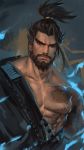  1boy black_hair hanzo_(overwatch) highres long_hair male_focus overwatch ponytail solo tattoo yy6242 