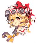  1girl ascot blonde_hair cheong_ha face flandre_scarlet hat mob_cap red_eyes side_ponytail solo touhou 