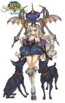  1girl aqua_eyes bare_shoulders breasts chain collar detached_sleeves doberman dog frilled_skirt frills gloves grey_hair hat hips long_hair maggi official_art skirt spikes tagme tree_of_savior very_long_hair white_background wings wizard_(tree_of_savior) 