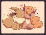  black_border border brown_eyes closed_eyes eevee fox heart matsuki_(mikipingpong) multiple_tails no_humans one_eye_closed open_mouth pokemon pokemon_(creature) sitting smile tail vulpix 