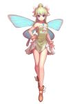  1girl boots bracelet butterfly_wings dress fairy flower green_hair hair_flower hair_ornament hand_on_hip jewelry long_hair original pointy_ears ponytail smile solo strapless strapless_dress violet_eyes wings 