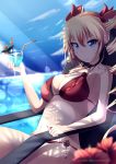  1girl bikini chair claire_harvey drill_hair drink hundred long_hair lounge_chair mimelex sitting swimsuit twin_drills twintails 