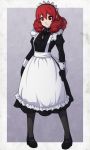  1girl android apron black_gloves black_legwear drill_kill frills full_body gloves highres long_hair maid maid_apron maid_headdress mary_janes original pantyhose quad_drills red_eyes redhead shoes solo spike_wible symbol-shaped_pupils wrist_cuffs 