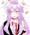 1girl animal_ears closed_eyes crossed_bandaids dirty_face lavender_hair long_hair rabbit_ears reisen_udongein_inaba shirt six_(fnrptal1010) solo squiggle tears torn_clothes torn_jacket torn_shirt touhou undone_necktie unhappy upper_body 