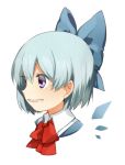  1girl akagashi_hagane blue_eyes blue_hair bow cirno clenched_teeth grin hair_bow ice ice_wings smile solo teeth touhou white_background wings 