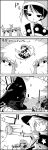  /\/\/\ 2girls 4koma apron arms_up black_dress blob block bow clone closed_eyes comic commentary_request crescent crescent_hair_ornament doremy_sweet dress greyscale hair_ornament hat hat_bow highres jitome kirisame_marisa mini-hakkero mob_cap monochrome multiple_girls nightcap o_o open_mouth patchouli_knowledge pom_pom_(clothes) shaded_face smile sparkle statue surprised sweat tail tani_takeshi tears touhou translation_request waist_apron white_dress witch_hat yukkuri_shiteitte_ne 