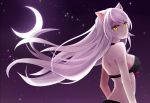  1girl animal_ears black_bra black_hanekawa black_panties bow bow_bra bra breasts cat_ears crescent_moon hanekawa_tsubasa large_breasts long_hair monogatari_(series) moon nekomonogatari night night_sky panda-raion panties sky solo underwear very_long_hair white_hair yellow_eyes 