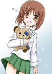  1girl boko_(girls_und_panzer) brown_eyes brown_hair flipper girls_und_panzer nishizumi_miho school_uniform serafuku short_hair stuffed_animal stuffed_toy teddy_bear 