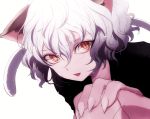  androgynous animal_ears bangs cat_ears cat_tail collarbone curly_hair eyebrows eyebrows_visible_through_hair eyelashes fingernails gradient_hair hair_between_eyes hand_on_own_knee hunter_x_hunter long_fingernails maruino multicolored_hair nefelpitou orange_eyes parted_lips red_lips sharp_fingernails short_hair silver_hair simple_background slit_pupils solo tail wet wet_hair white_background 