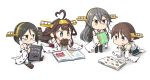 &gt;:) +_+ 4girls :3 :q ? ahoge book brown_eyes brown_hair carrying detached_sleeves double-decker_bus double_bun eating elizabeth_tower glasses grey_eyes grey_hair hair_ornament hairband hairclip hamu_koutarou haruna_(kantai_collection) heart_ahoge hiei_(kantai_collection) highres holding holding_book kantai_collection kirishima_(kantai_collection) kongou_(kantai_collection) long_hair lying multiple_girls nontraditional_miko on_stomach pleated_skirt reading short_hair simple_background sitting skirt sunglasses tongue tongue_out translation_request white_background younger 