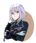  1boy crossed_arms gloves grimay honebami_toushirou male_focus military military_uniform necktie touken_ranbu uniform upper_body violet_eyes white_gloves white_hair 