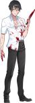  1boy black_eyes black_hair blood blood_on_face bloody_clothes knife official_art short_hair simple_background solo transparent_background yandere yandere-kun yandere_simulator 