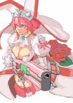  absurdres breasts cleavage elphelt_valentine flower green_eyes guilty_gear guilty_gear_xrd gun highres pink_hair rose unizama weapon 