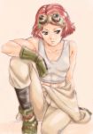  1girl abs biceps green_eyes highres koutetsujou_no_kabaneri midriff muscle muscular_female official_art pink_hair short_hair solo tank_top yukina_(kabaneri) 