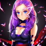  1girl alcoholrang bare_shoulders blue_eyes breasts cleavage long_hair looking_at_viewer marvel psylocke purple_hair solo x-men 