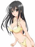  1girl black_hair bra breasts brown_eyes cleavage collarbone highres kotegawa_yui long_hair navel open_mouth panties simple_background solo to_love-ru underwear underwear_only white_background yellow_bra yellow_panties 