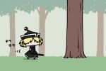  1girl black_dress blonde_hair bow_(instrument) dress forest hat kurokoori lunasa_prismriver nature solo touhou tree 