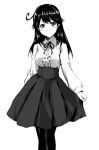  1girl alternate_costume blush breasts hagane_soushi kantai_collection long_hair looking_at_viewer monochrome simple_background sketch skirt solo ushio_(kantai_collection) virgin_killer_outfit 