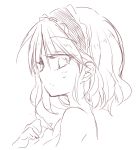 alice_margatroid bangs bare_shoulders commentary_request eyebrows eyebrows_visible_through_hair from_side hairband hand_up looking_at_viewer satou_kibi short_hair sketch sweatdrop touhou upper_body 
