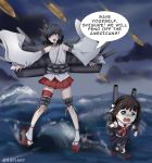  2girls beta_(joutarou) black_hair blue_eyes braid chibi_inset commentary crying crying_with_eyes_open english flailing historical_event kantai_collection multiple_girls open_mouth parody red_eyes saturday_morning_breakfast_cereal shigure_(kantai_collection) short_hair tears yamashiro_(kantai_collection) 