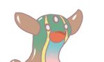  1girl :3 :d antlers blue_skin blush chibi creature fangs gastrodon gyate_gyate horns lowres meme multicoloured_skin nintendo no_humans open_mouth pink_skin pokemon pokemon_(creature) smile solo teeth third_eye three-eyed 