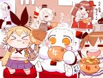  &gt;_&lt; 6+girls :3 amatsukaze_(kantai_collection) anchor_symbol arms_up blonde_hair blush_stickers bowl braid brown_eyes brown_hair chibi chopsticks closed_eyes detached_sleeves eating empty enemy_aircraft_(kantai_collection) food food_on_face glasses gyuudon hair_tubes hat headgear headphones heart horns japanese_clothes kantai_collection kariginu long_hair magatama midriff miniskirt mittens multiple_girls northern_ocean_hime open_mouth orange_eyes rensouhou-chan rensouhou-kun rice rice_bowl rice_on_face ryuujou_(kantai_collection) sako_(bosscoffee) school_uniform serafuku shimakaze_(kantai_collection) short_hair sitting skirt smile sparkle spoken_heart supply_depot_hime thigh-highs top_hat translation_request twintails visor_cap white_hair white_skin x3 yukikaze_(kantai_collection) 