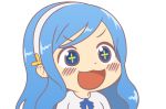  1girl :3 :d blue_eyes blue_hair blush blush_stickers chibi commentary dot_nose eyebrows eyebrows_visible_through_hair gyate_gyate hair_ornament hairband himouto!_umaru-chan long_hair meme necktie open_mouth shirt smile solo symbol-shaped_pupils tachibana_sylphynford transparent_background very_long_hair 