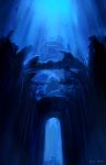  blue fish highres monochrome no_humans original ruins scenery twitter_username underwater usada_yuh 