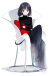  1girl 9sui barefoot bishoujo_senshi_sailor_moon black_hair black_skirt chair full_body highres pillow see-through sitting skirt smile solo tomoe_hotaru turtleneck violet_eyes 