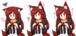  1girl ? animal_ears blush brooch brown_hair collarbone commentary ears_down ears_up flying_sweatdrops hands_on_own_chest heart highres imaizumi_kagerou jewelry long_hair long_sleeves question_mark shirt smile solo squiggle tail tail_wagging touhou upper_body very_long_hair wavy_hair wavy_mouth wide_sleeves wolf_ears wolf_tail wool_(miwol) 
