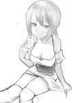  1girl breasts cleavage dirndl german_clothes girls_und_panzer monochrome nishizumi_maho pretzel short_hair sketch solo takenaka_koudai 