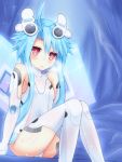  1girl ahoge blanc blue_hair blush commentary_request gloves haru_blanc0316 highres looking_at_viewer neptune_(series) power_symbol red_eyes short_hair_with_long_locks sidelocks solo symbol-shaped_pupils thigh-highs white_heart 