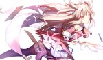  1girl boots cape detached_sleeves elbow_gloves fate/kaleid_liner_prisma_illya fate_(series) feathers frilled_skirt frills gloves hair_feathers illyasviel_von_einzbern kaleidostick long_hair magical_girl mashimasaki pink_boots prisma_illya red_eyes skirt solo thigh-highs thigh_boots wand 