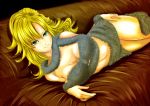  1girl ayla_(chrono_trigger) blonde_hair blue_eyes breasts chrono_trigger cleavage curly_hair hand_on_hip hita_(el_toro) long_hair looking_at_viewer smile solo 
