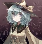  1girl blue_eyes bow green_hair hat hat_bow heart heart_of_string komeiji_koishi miyakure solo touhou 