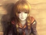  1girl ask_(askzy) bangs blood blood_on_face braid brown_eyes brown_hair cape cinque_(fft-0) crying drill_hair final_fantasy final_fantasy_type-0 long_hair portrait teeth 