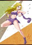  1girl ayla_(chrono_trigger) blonde_hair blue_eyes breasts chrono_trigger cleavage curly_hair hand_on_hip hayase_kento long_hair looking_at_viewer solo 