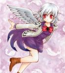  1girl dress expressionless feathered_wings feathers io_(pixiv21347802) jacket kishin_sagume red_eyes short_hair silver_hair single_wing touhou wings 