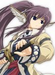  1girl blue_eyes long_hair ponytail purple_hair shirosame sketch solo sword touka_(utawareru_mono) utawareru_mono weapon wing_ears 