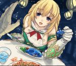  1girl blonde_hair blue_eyes breasts cleavage feeding food knife long_hair looking_at_viewer neptune_(series) open_mouth pov_feeding smile solo source_request spoon vert 