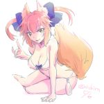  1girl animal_ears bikini breasts caster_(fate/extra) cleavage fate/extra fate/grand_order fate_(series) fox_ears fox_tail kitsune looking_at_viewer nichiru pink_hair smile solo swimsuit tail yellow_eyes 